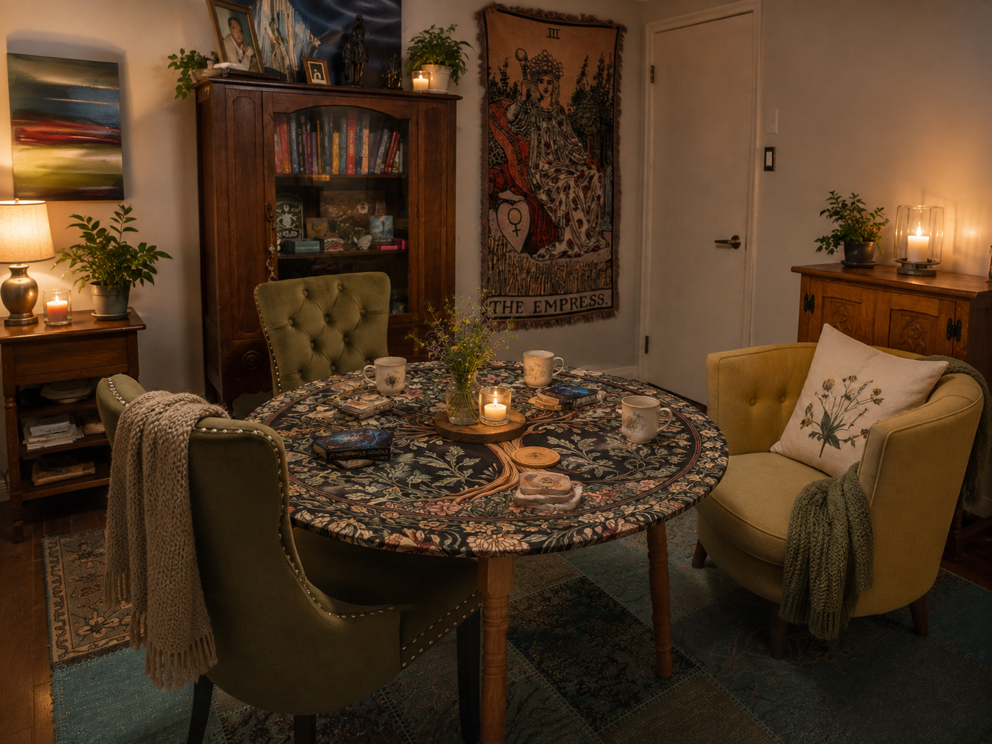 The warm and welcoming Mug & Meadow circle room in Cambridge, Ontario